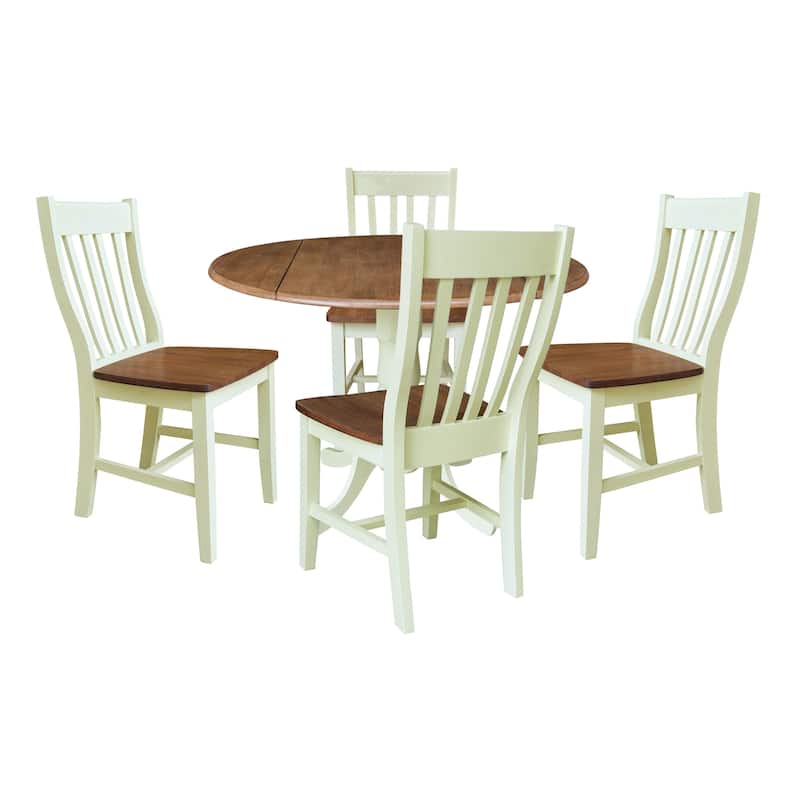 42" Dual Drop Leaf Dining Table with Chairs - 5-Piece - Hickory/Shell