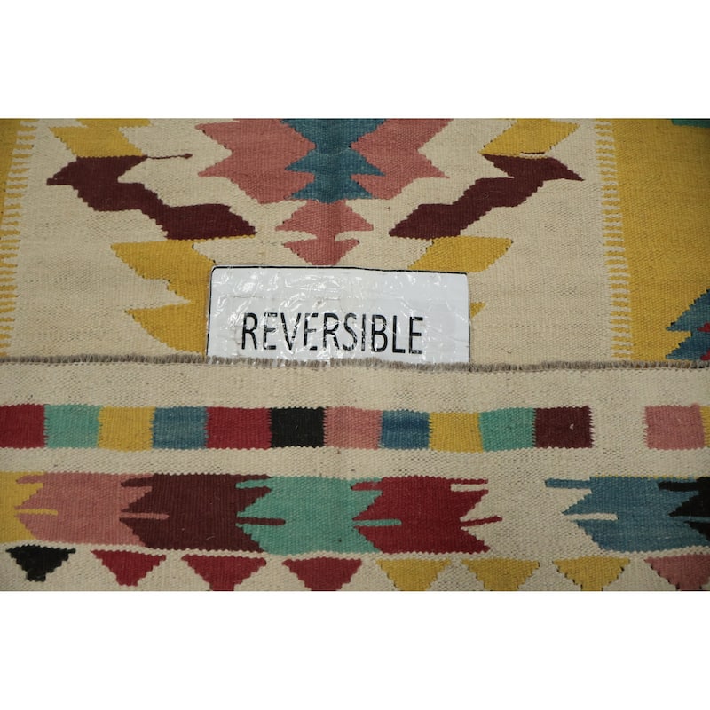 Hand Woven Oriental 100% Wool Carpet Southwestern Tribal Multi-Colored Kilim Area Rug - 6' 8'' X 3' 7''