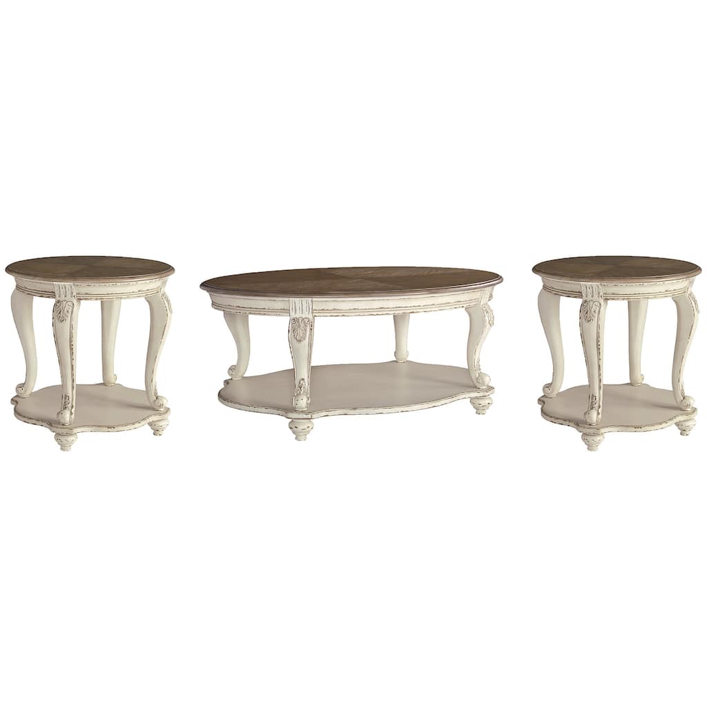 Signature Design by Ashley Realyn White/Brown 3-Piece Occasional Table Package - 48.13" W x 34" D x 19.88" H
