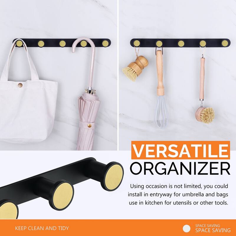 5 post Wall-Mounted Hook Rack in Stainless Steel