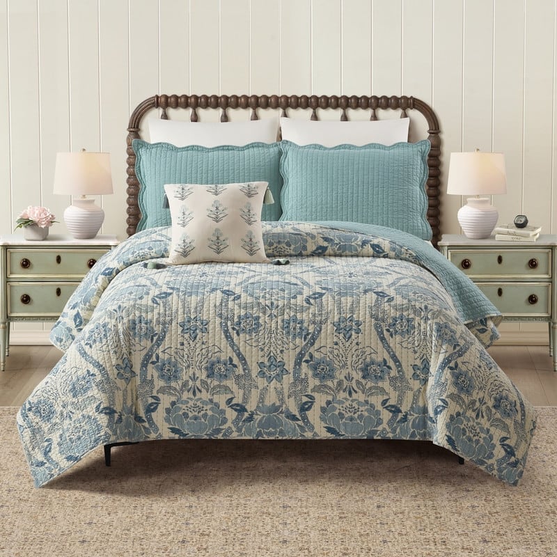 Spartina 449 Mystic Moss 3-Piece Cotton Damask Quilt Set