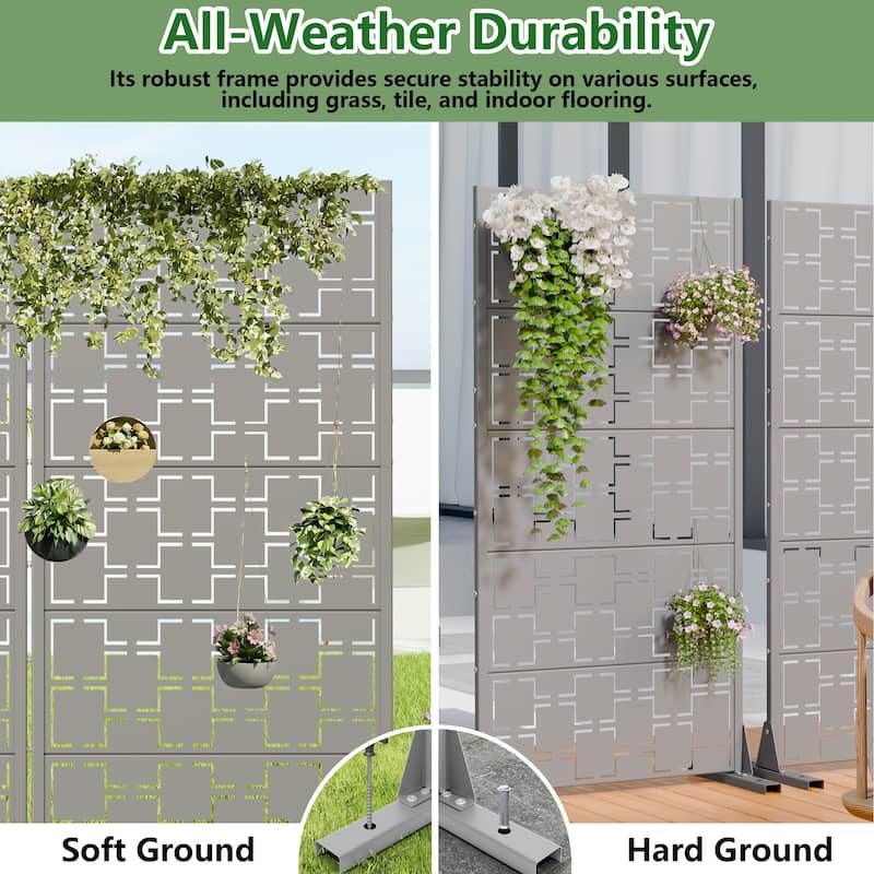Outdoor Freestanding Metal Privacy Screen Decorative Garden Fence Set of 2