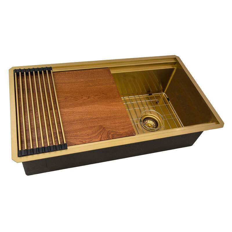 Ruvati 33-inch Matte Gold Stainless Steel Workstation Undermount Kitchen Sink - RVH6222GG