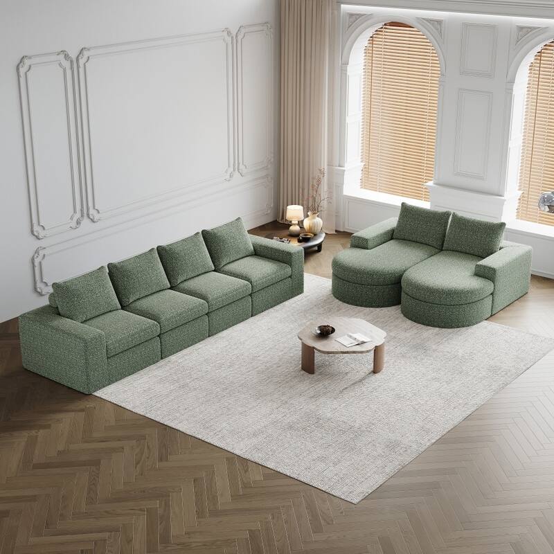 Modern L-Shaped Chenille Sectional Sofa with Chaise and Six modules