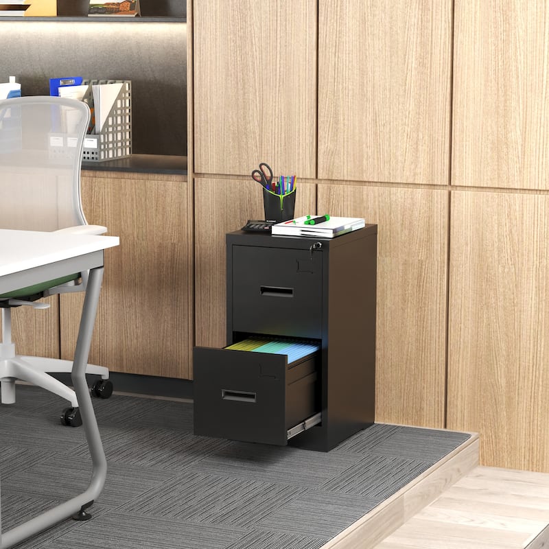 2 Drawer Metal Vertical File Cabinet with Lock and Card Slot File Cabinet for A4 Legal/Letter Size Narrow File Cabinet Locked