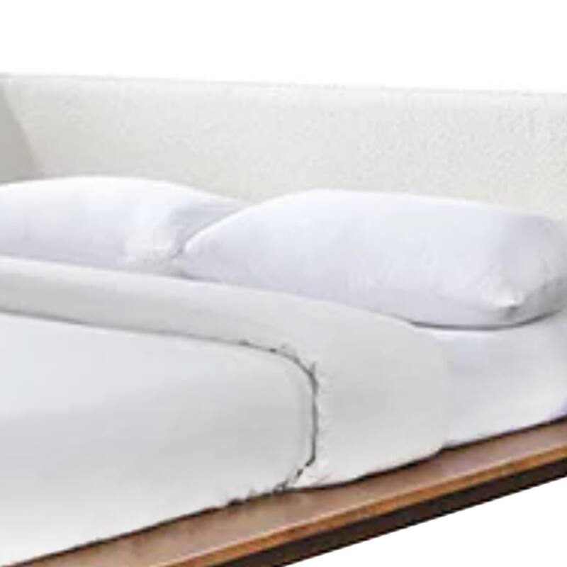 Linzy Full Size Bed w Beige Boucle Winged Headboard, Walnut Brown