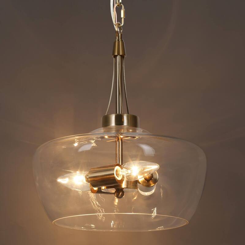 Mid-Century Modern 3-Light Gold Chandelier Clear Glass Pendant Lights for Dining Room
