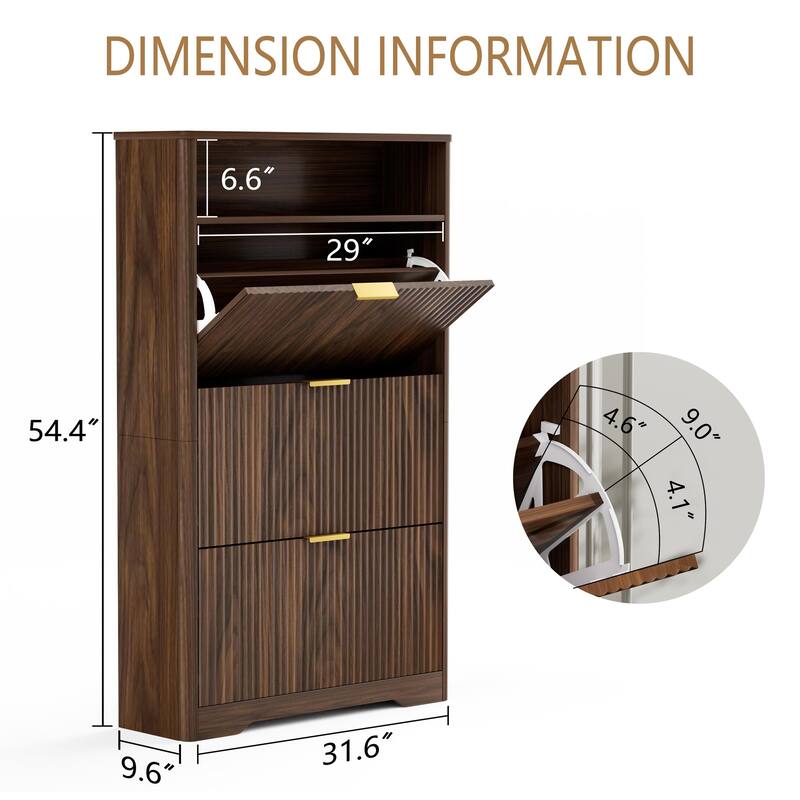 54.4" Tall Shoe Cabinet with 3 Flip Doors, Large Capacity Hallway Organizer