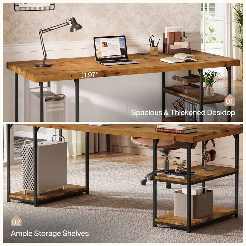 71-Inch Solid Wood Desk with Shelves