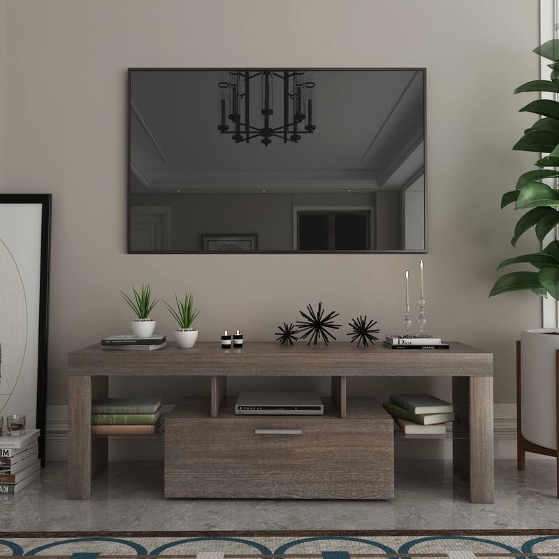 20 minutes quick assembly brown simple modern TV stand with the toughened glass shelf Floor cabinet