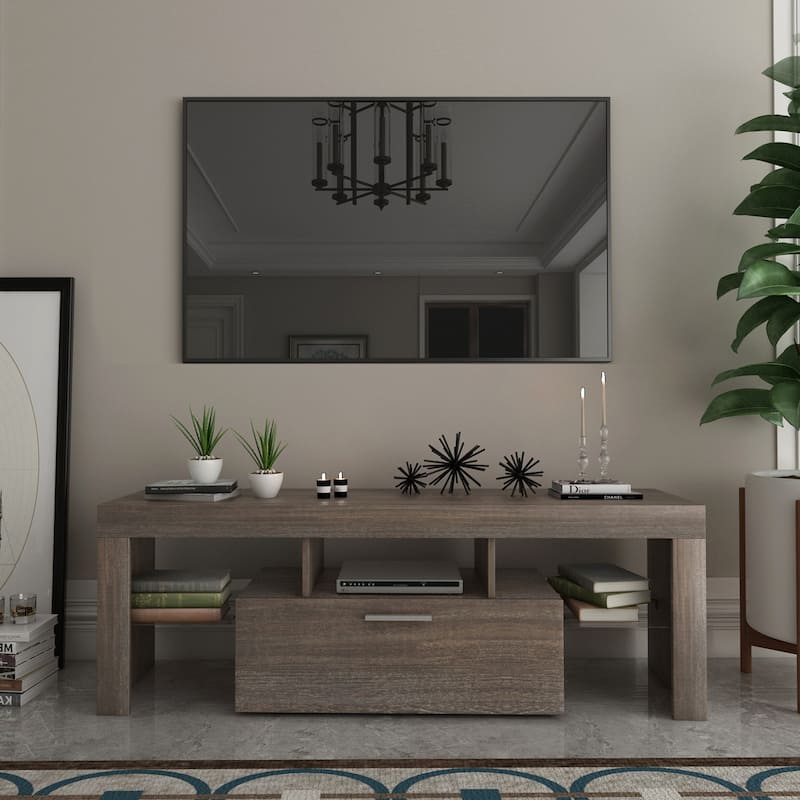 51.18" TV Stand with The Toughened Glass Shelf and LED Color Changing Lights for TVs Up to 55"