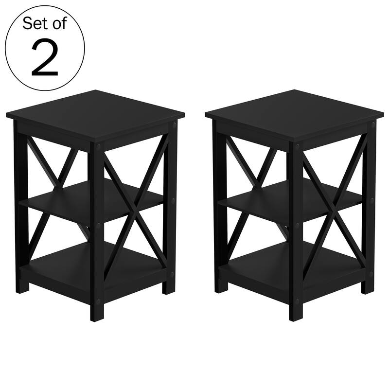 Lavish Home Set of 2 End Tables or Nightstands with Storage Shelves