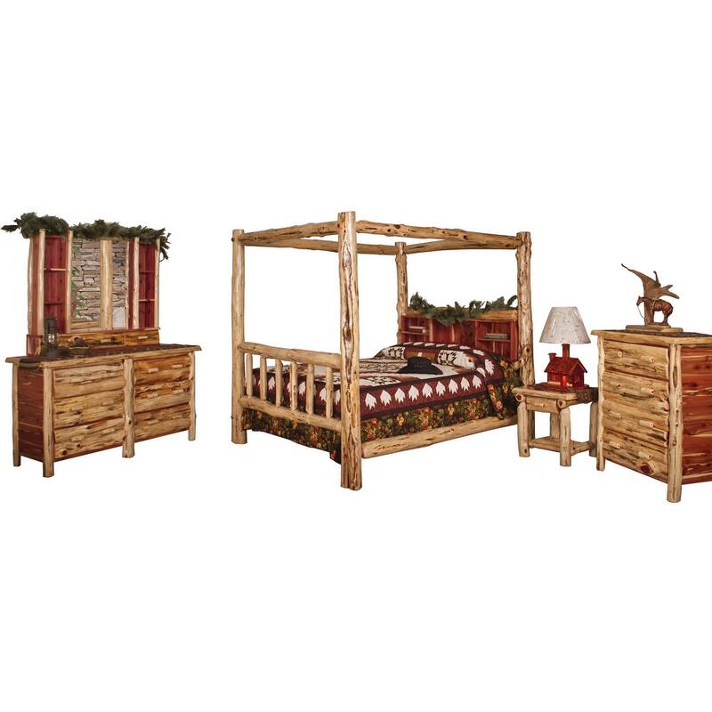 Red Cedar Log - Canopy Bedroom Set - Red Cedar - Queen