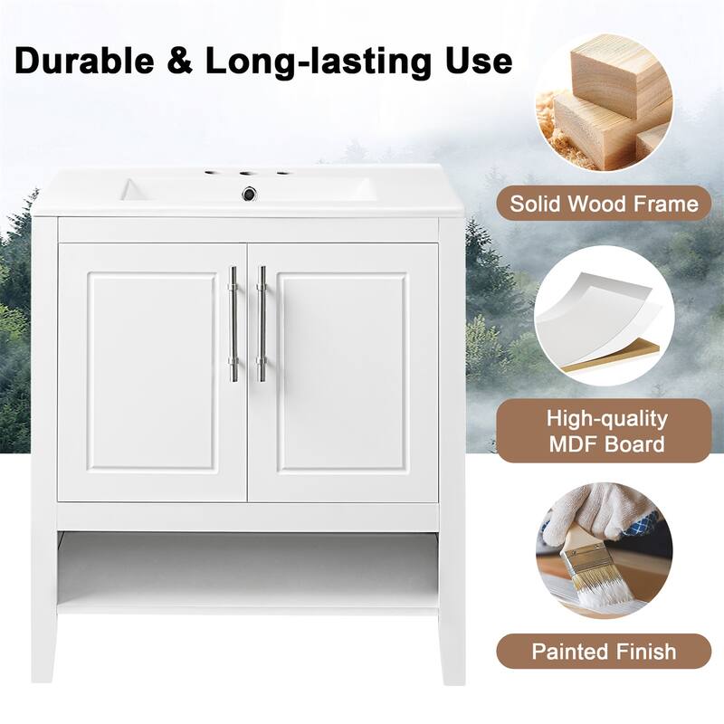 30" Bathroom Vanity with Sink Bathroom Cabinet with Doors and Drawers and shelve