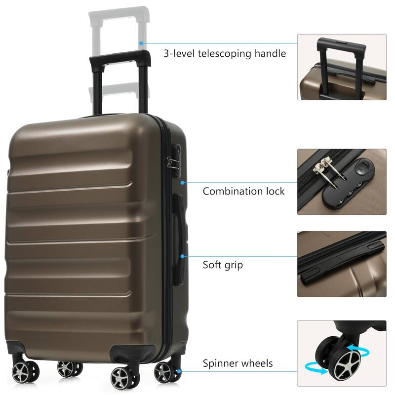 24" ABS Hardshell Luggage Set, Lightweight Travel Luggage w/2 Packing Cubes and Spinner Wheels, Suitable for Both Men and Women