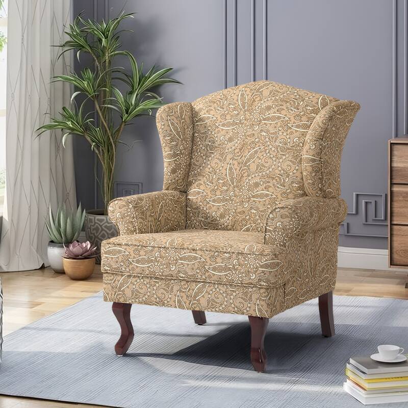 Elegant Living Room Wing Back Arm Chair Upholstered Accent Chair