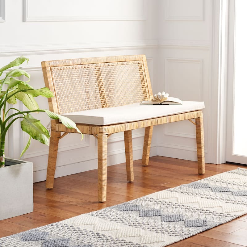 SAFAVIEH Lousine Antique Webbing Sofa Bench - 44" W x 23" D x 34" H - 44Wx23Dx34H - Natural/White