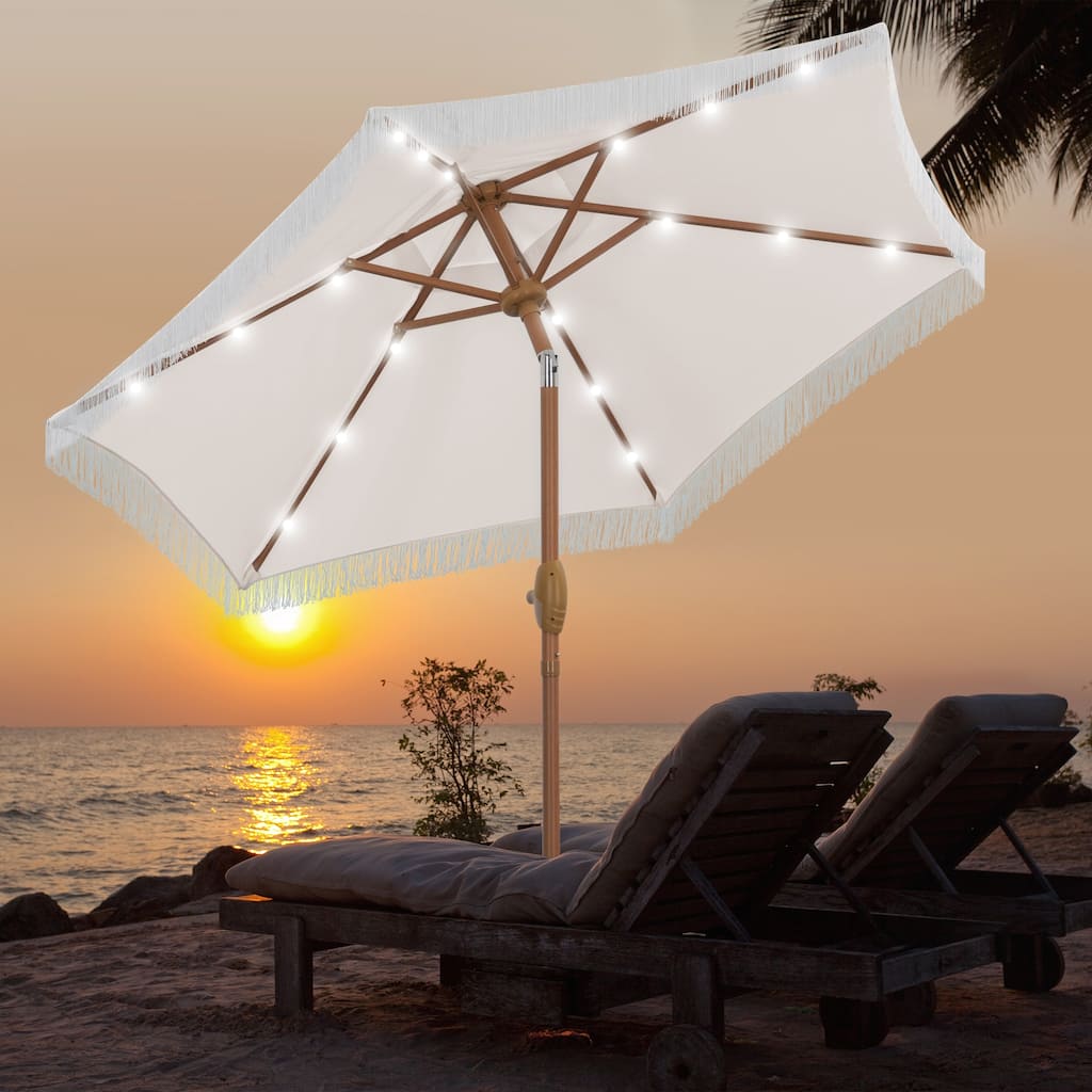 Autlaycil 7.5 ft Outdoor Patio Umbrella with 18 LED Lights Solar & Tassel.