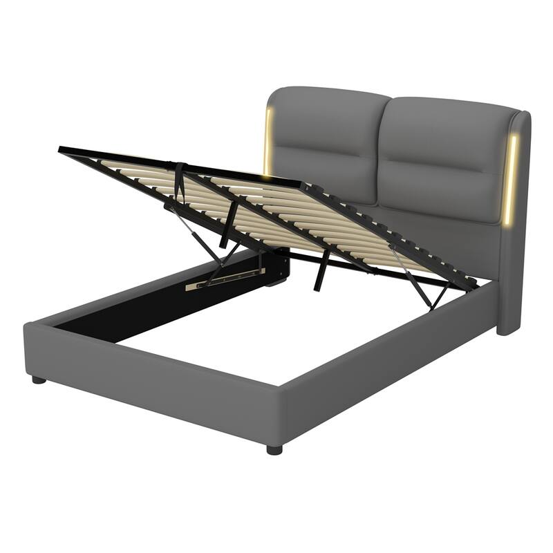 Upholstered Queen Size Hydraulic Platform Bed with Lift Up Storage