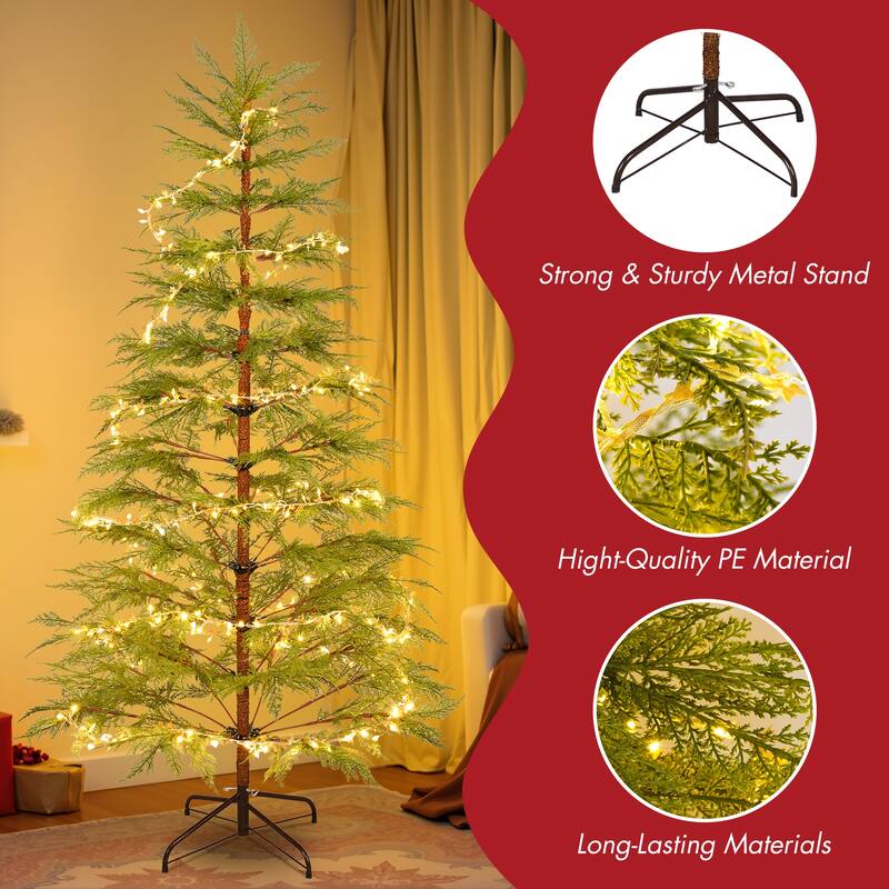 6 Ft Artificial Full Christmas Tree w/ LED Lights and Metal Stand, - N/A