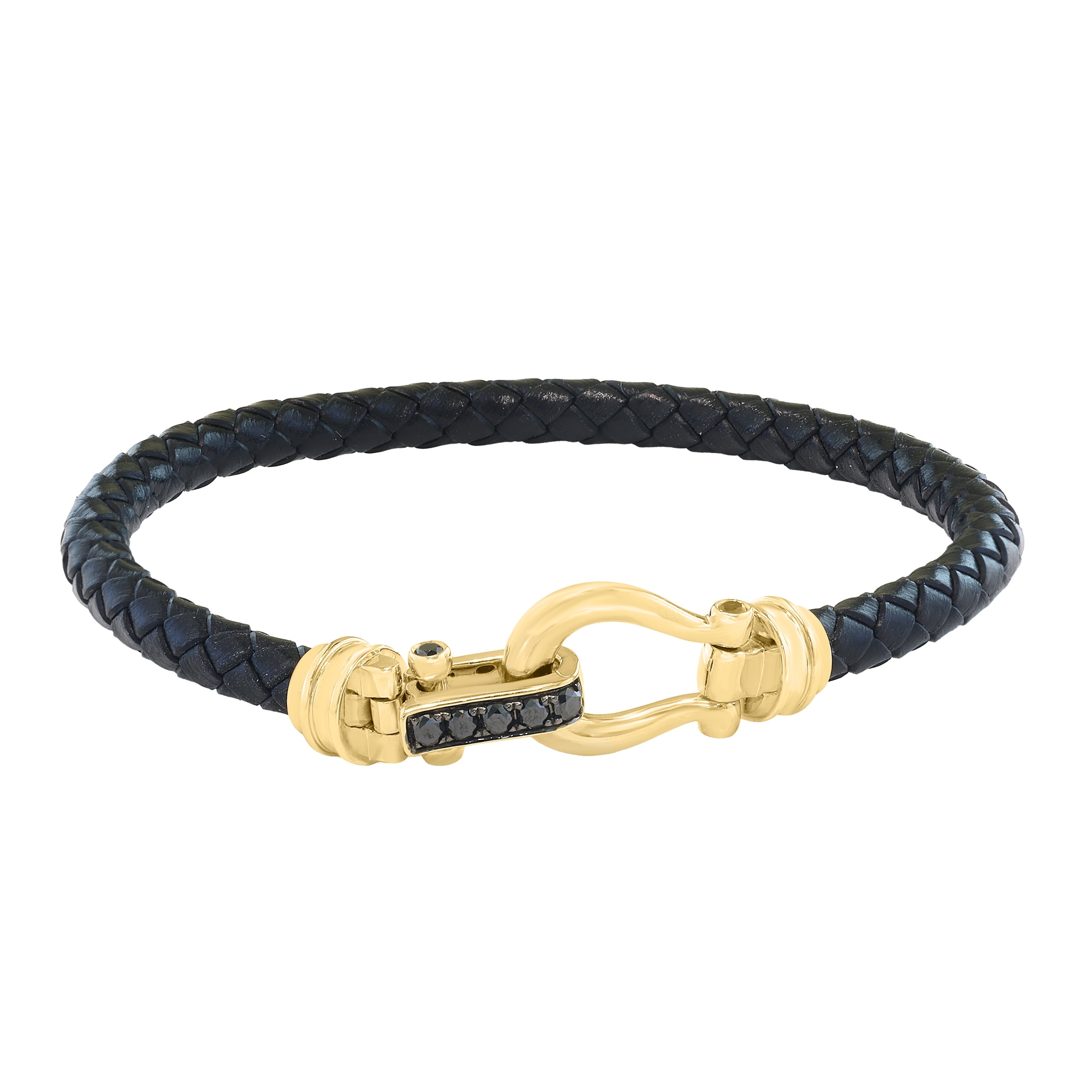 EFFY Sterling Silver 14K Yellow over Sterling Silver Black Diamond Leather Bracelet