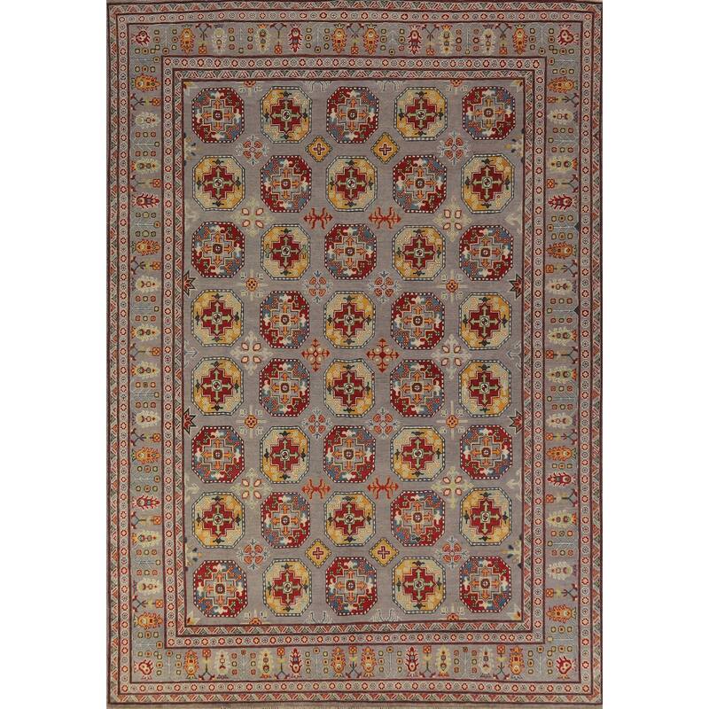 Hand Knotted Oriental 100% Wool Carpet Traditional Geometric Greys & Charcoal Kazak Area Rug - 11' 4'' X 8' 5''