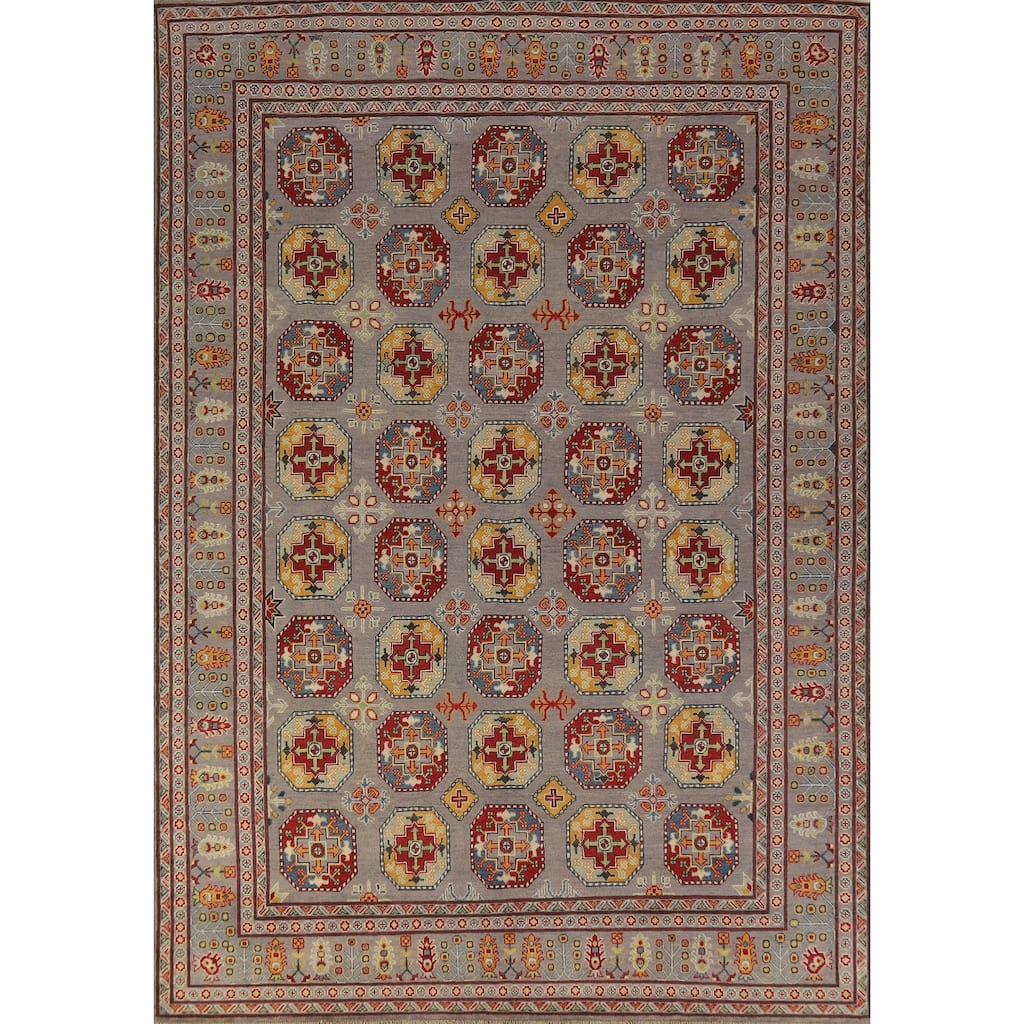 Hand Knotted Oriental 100% Wool Carpet Traditional Geometric Greys & Charcoal Kazak Area Rug - 11' 4'' X 8' 5''