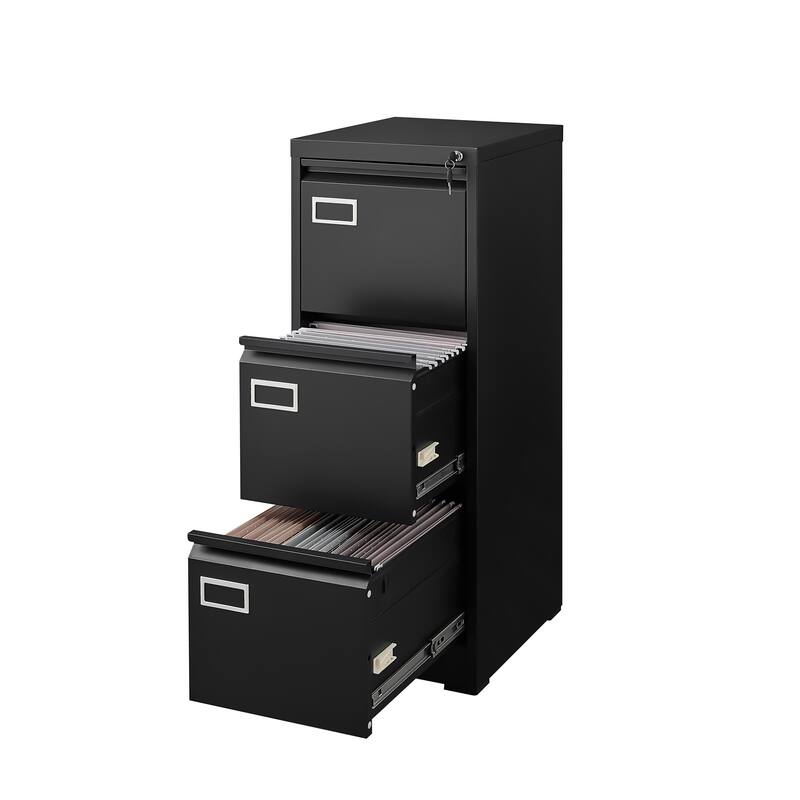 Modern 4-Drawer File Cabinet, Vertical Filing Cabinet with Lock, Silent Slides and Anti-Tilt Design, for Home Office