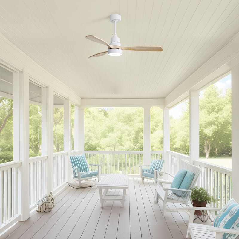 Sofucor 48"/52" Indoor Wood Ceiling Fan Light with Remote, Integrated Light Optional
