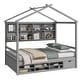 preview thumbnail 6 of 34, Modern Full House Kids Bed with Roof,Bedside Shelves,Ladder,Guardrail