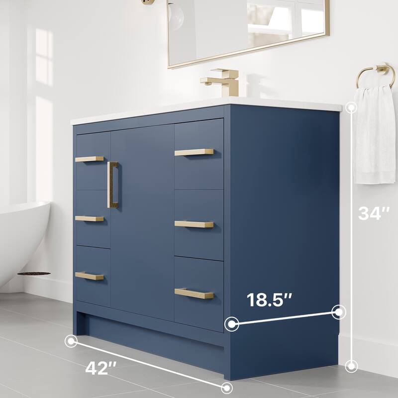 Eviva Curio Bath Vanity with WH Carrara Quartz Top and Undermount Sink