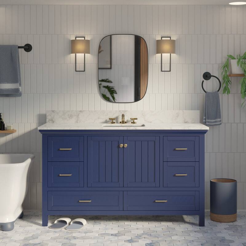 KitchenBathCollection Paige 60" Single Bathroom Vanity with Carrara Marble Top