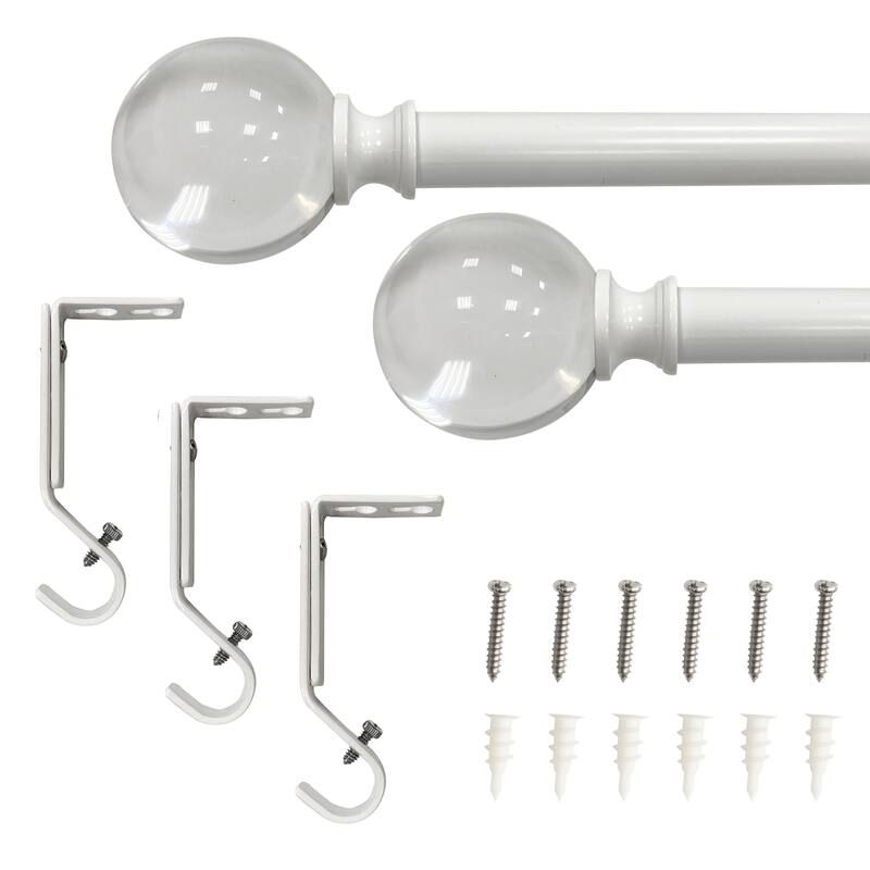 Lumi 3/4" Single Curtain Rod White/Brushed Nickel-Acrylic Ball finials - 66"-120" - White