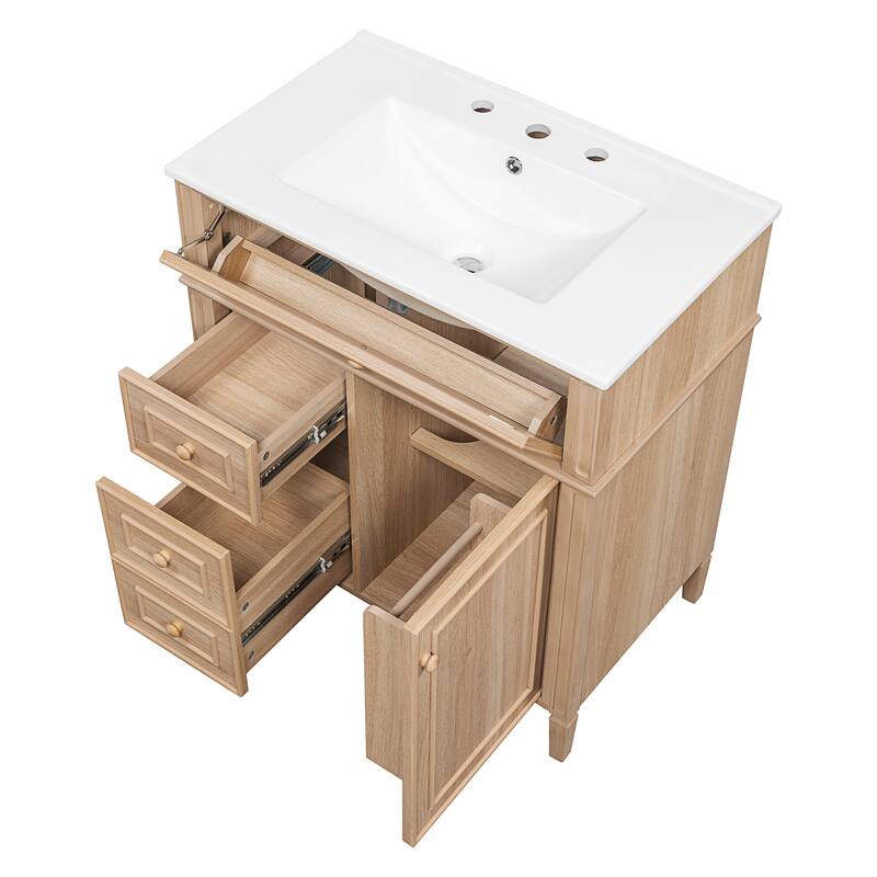 Roomfitters 30" Bathroom Vanity with Sink, Solid Wood Frame, Flip-Out Drawer, 2 Soft-Close Drawers & Door