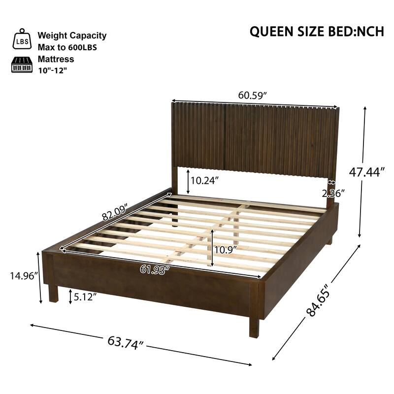 Christopher Knight Home - Adelynn Modern Wood Platform Bed with Vertical Slat Headboard, No Box Spring Needed