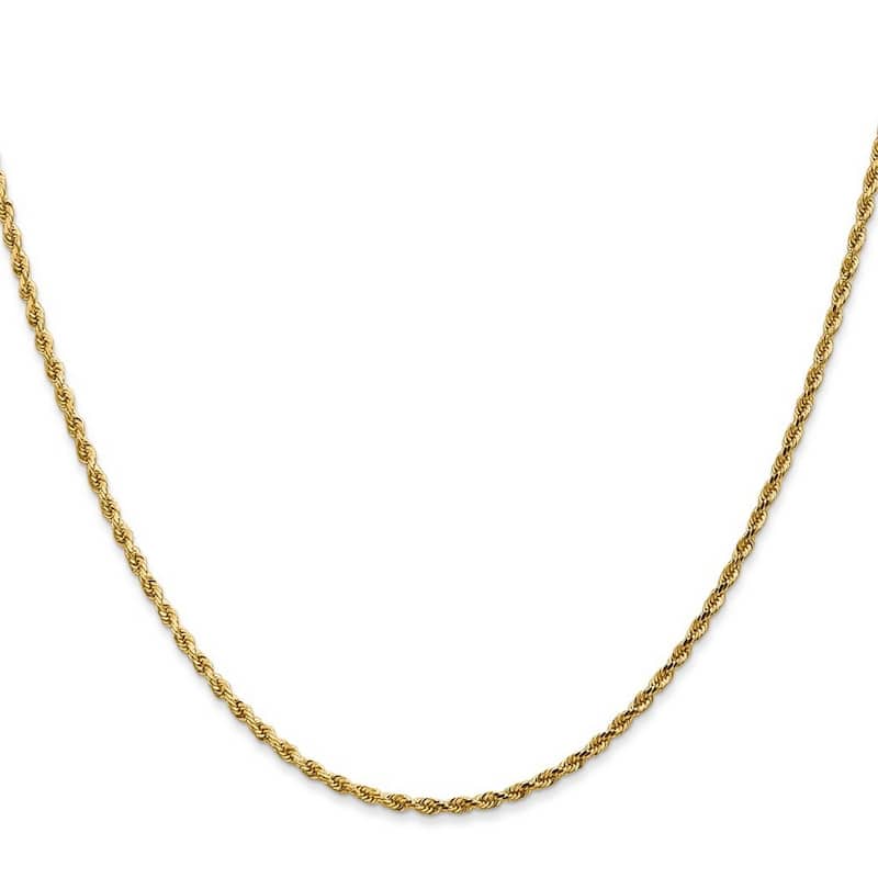 Curata 10k White Gold 2mm Diamond Cut Rope Chain Necklace for Men (Lobster)