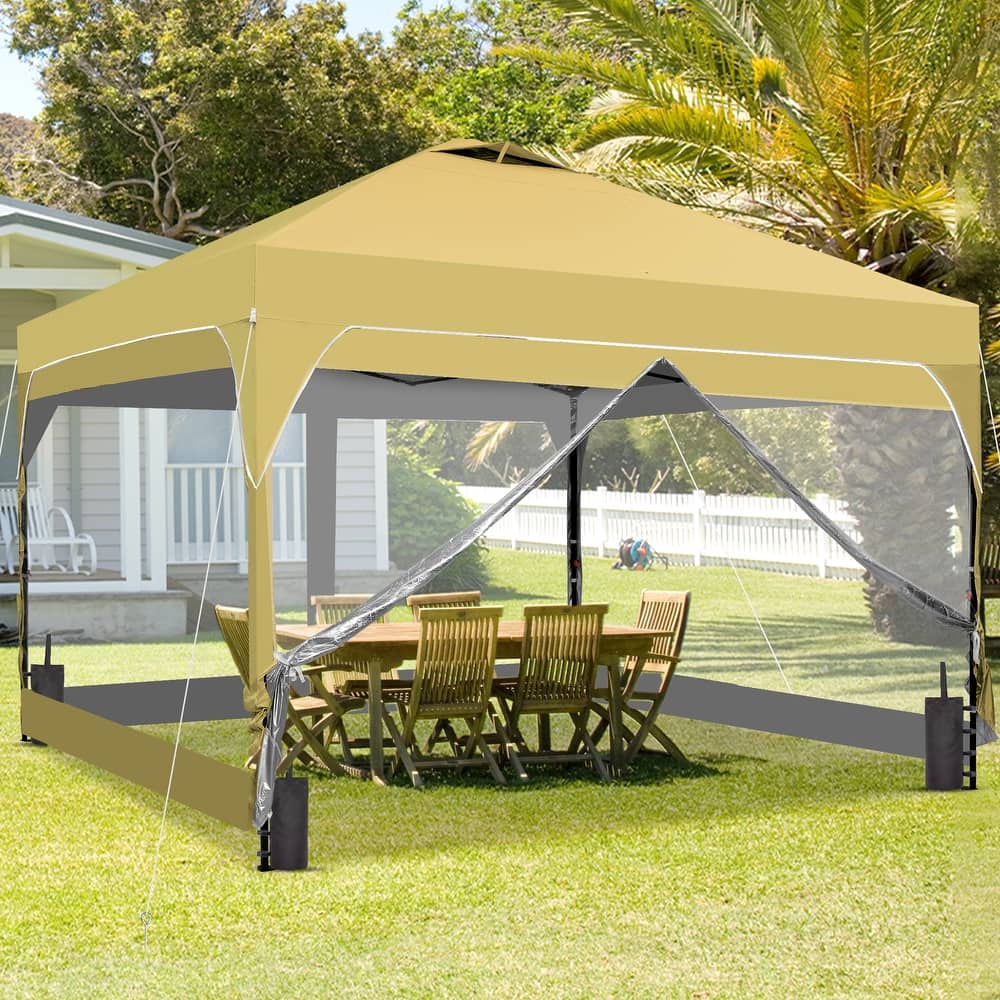 Ainfox 12x12FT Pop Up Canopy Tent with One Push Setup, Gazebo with 4 PVC Transparent Sidewalls
