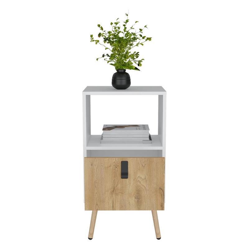 Tall Nightstand with Open Storage and Drawer in Modern Design
