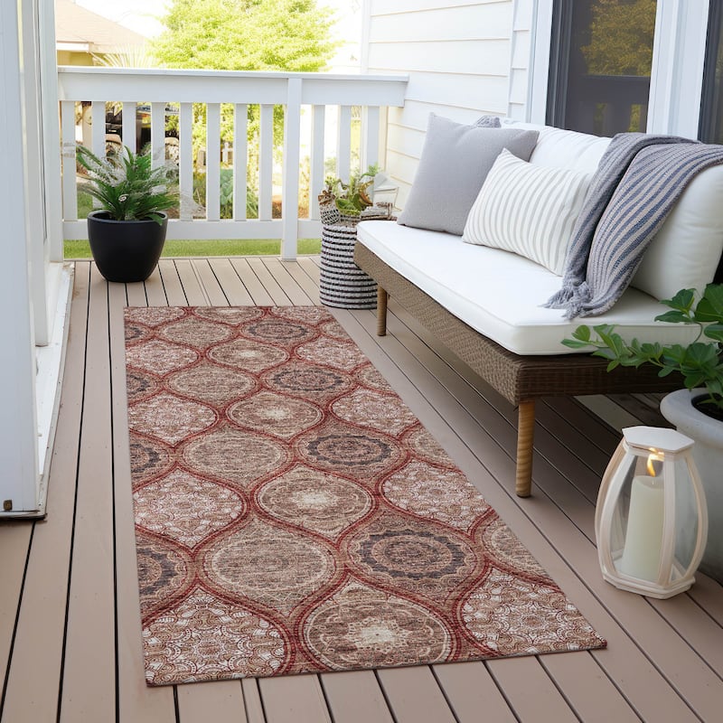 Machine Washable Indoor/ Outdoor Boho Mosaic Chantille Rug - Paprika - 2'3" x 7'6"