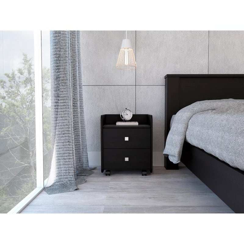 Aura Nightstand with 2 Drawers and 4 Casters
