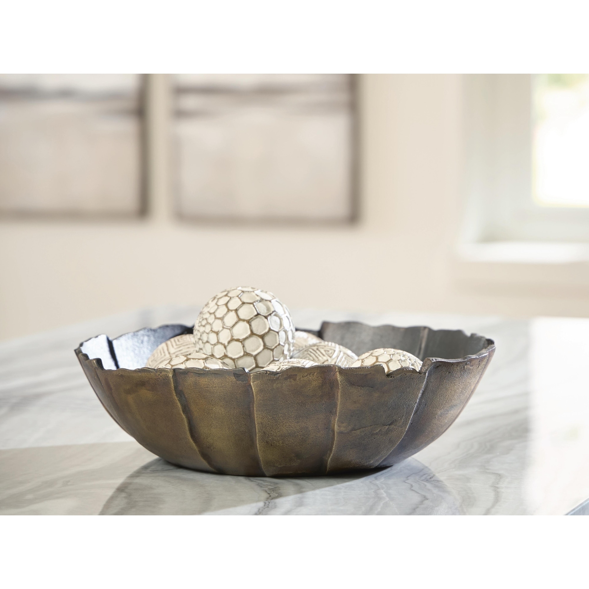 Signature Design by Ashley Aidman Black/Antique Gold Bowl - 16"W x 16"D x 5"H