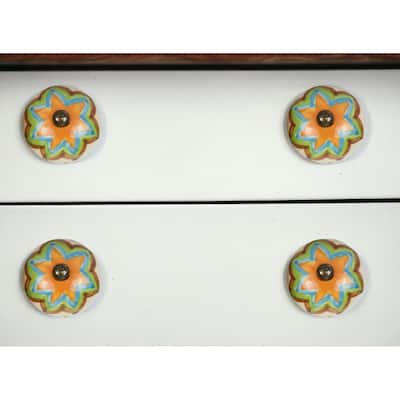 HomeRoots Set of Twelve Green And White Floral Ceramic Drawer Pull Knobs - 1.5" x 1.5" x 1.5"