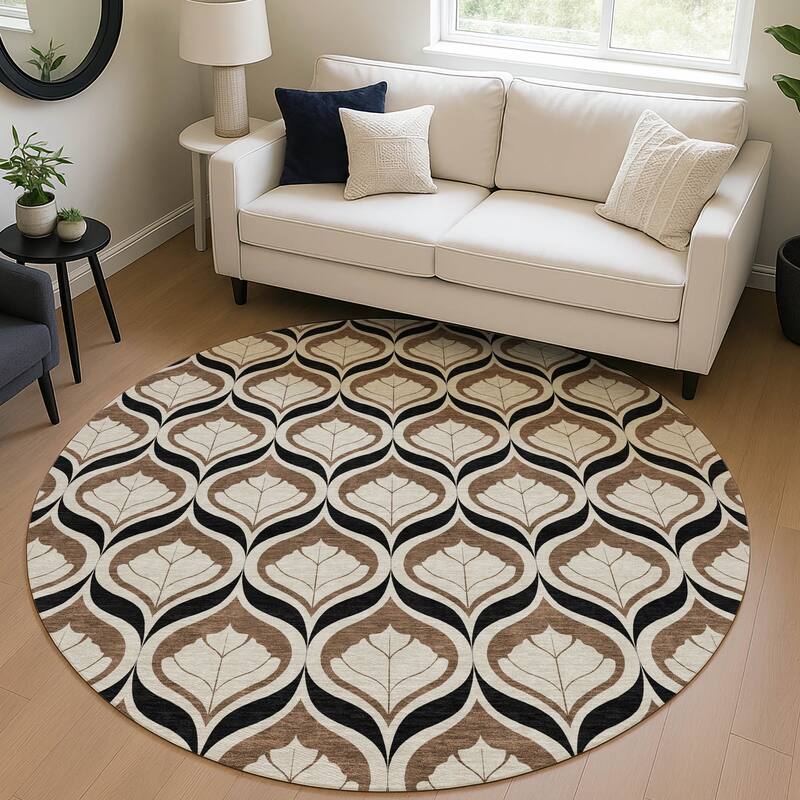 Machine Washable Indoor/ Outdoor Modern Trellis Chantille Rug