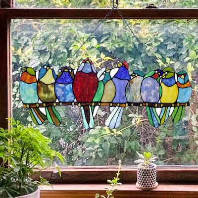 Gefile Tiffany Style Glass Perching Birds Design Multicolor