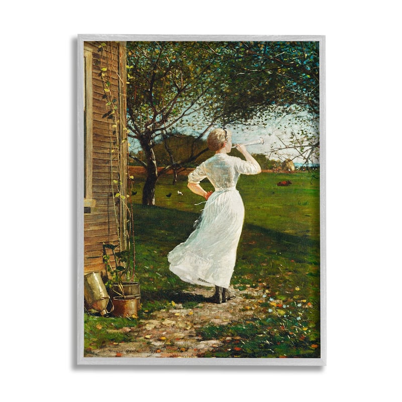 Stupell Classic Woman Instrument Rural Vintage House Painting Framed Wall Art, Design by Lettered and Lined - Green