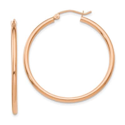 Curata 10k Rose Gold Polished Lightweight Tube Hoop Earrings - 35mm
