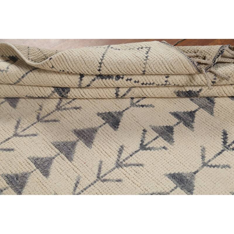 Ivory Moroccan Area Rug Handmade Geometric Wool Carpet - 5'11"x 9'10"