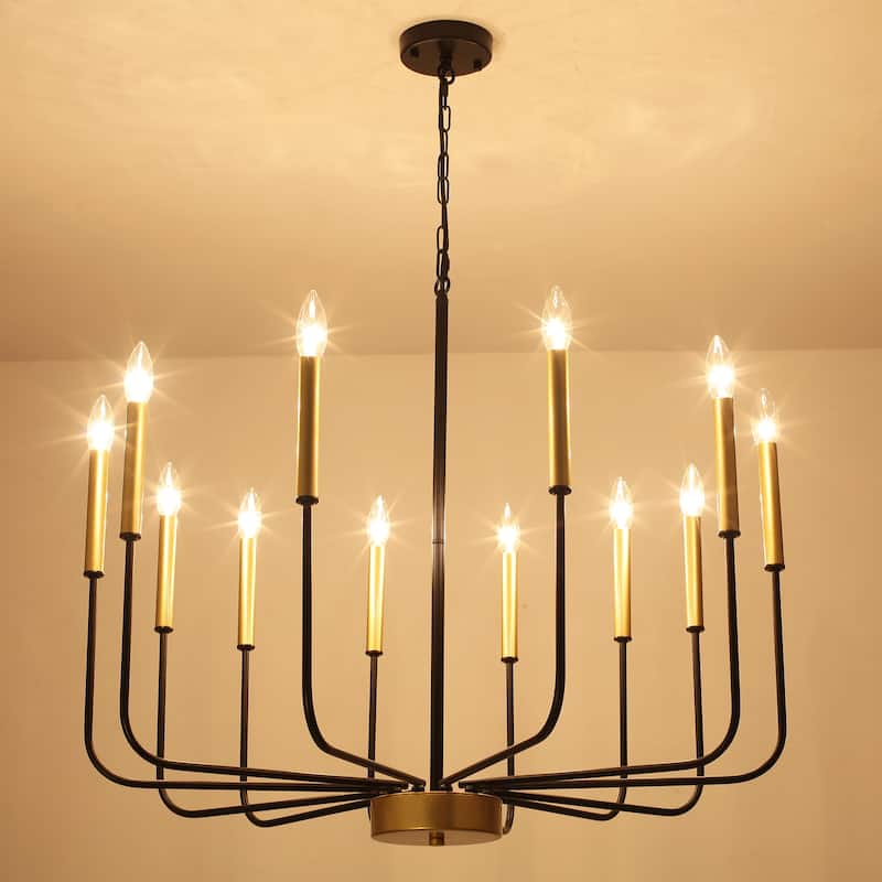 12-Light W32.08" x H70.07" Rustic Candle Chandelier for Dining Room Bedroom