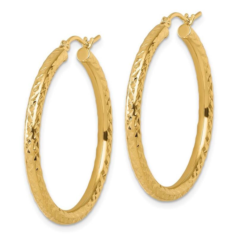 Curata 14k Yellow Gold Sparkle Cut Round Hoop Earrings - 35x35mm