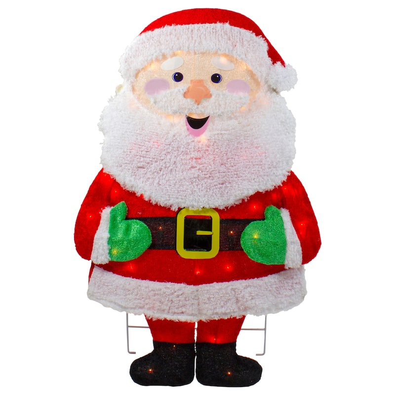 Lighted 2D Chenille Santa Outdoor Christmas Decoration - 32" - Warm White Lights - Red